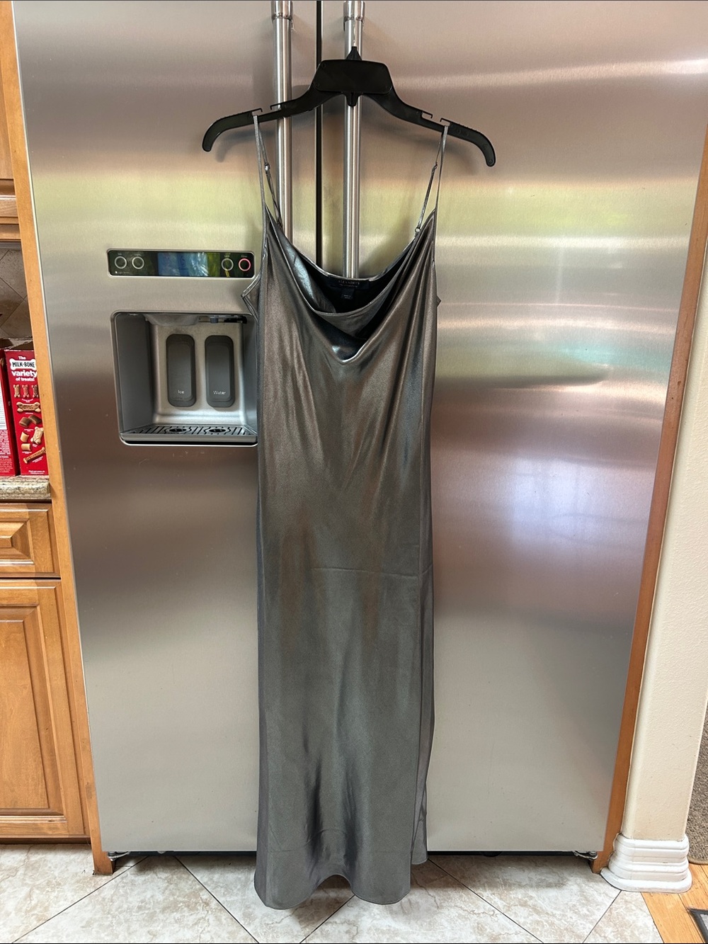 AllSaints Metallic Charcoal Slip Dress